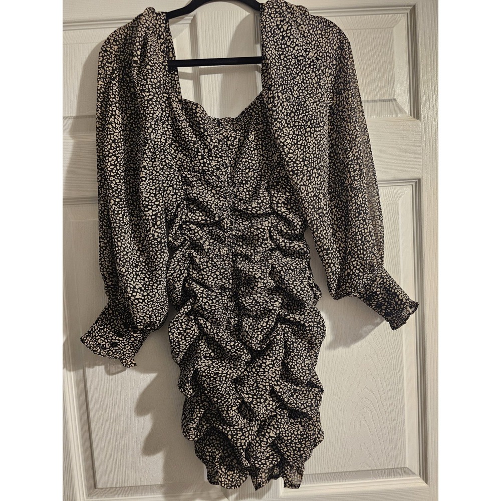 Womens Long Sleeve Dress Size Medium Black Rouched Fitted Formal Dance Party - Picture 10 of 11